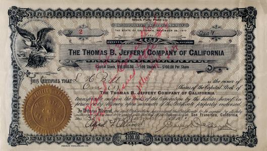 Jeffery Company stock certificate