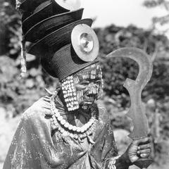Ekonda Political Leader (Nkumu) Posed with Knife of Honor for Colonial Press