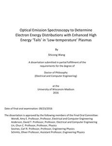 Optical Emission Spectroscopy to Determine Electron Energy Distributions with Enhanced High Energy ‘Tails’ in ‘Low-temperature’ Plasmas