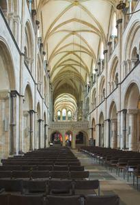 Chichester Cathedral interior view from nave to the pulpitum