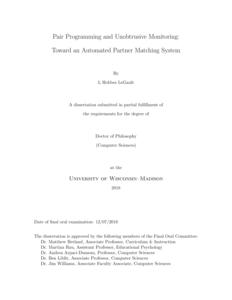 Pair Programming and Unobtrusive Monitoring: Toward an Automated Partner Matching System