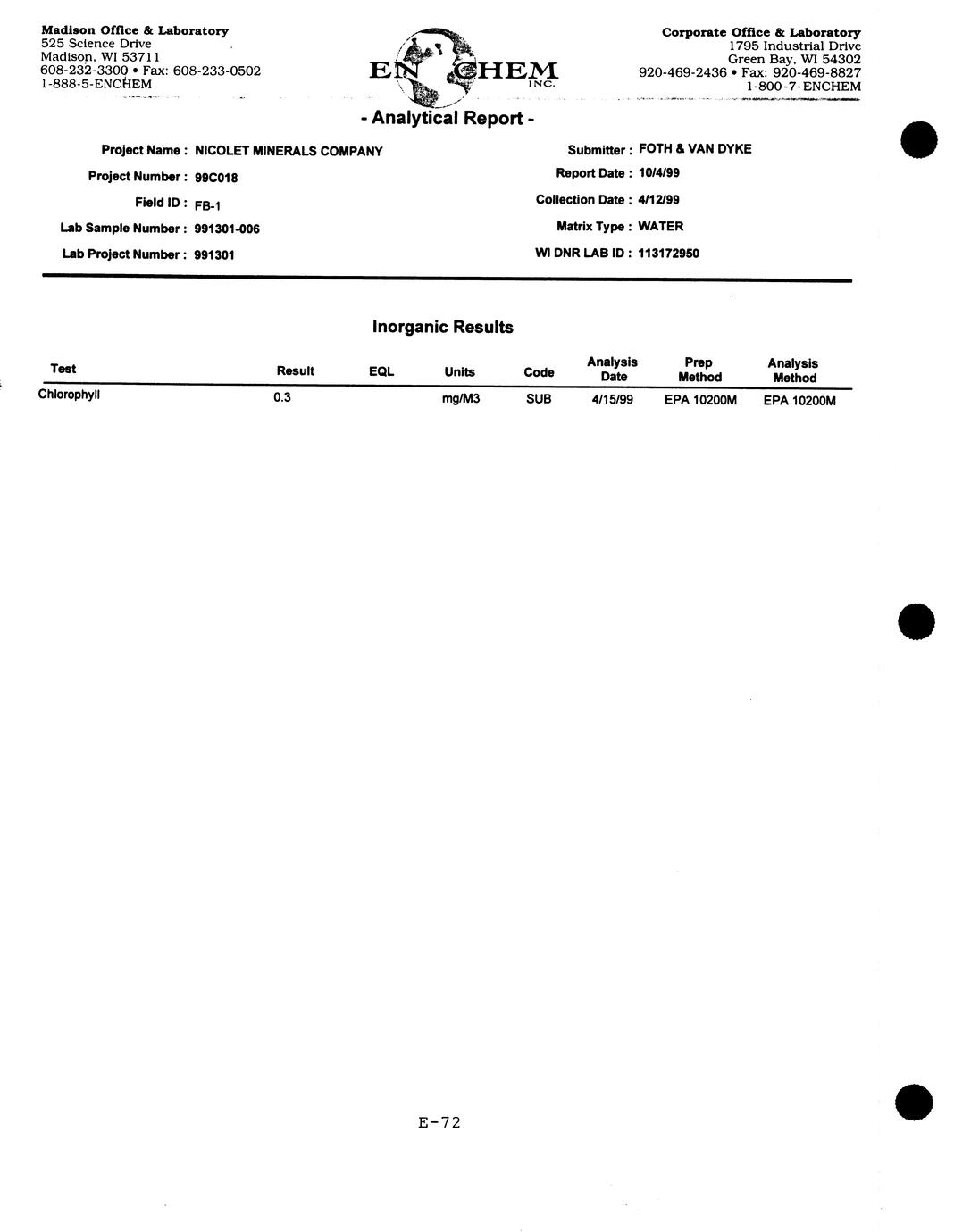 Environmental impact report. [Volume XV], Crandon project soil ...