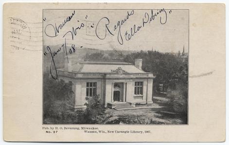 Postcard - Wausau, Wis. New Carnegie Library, 1907