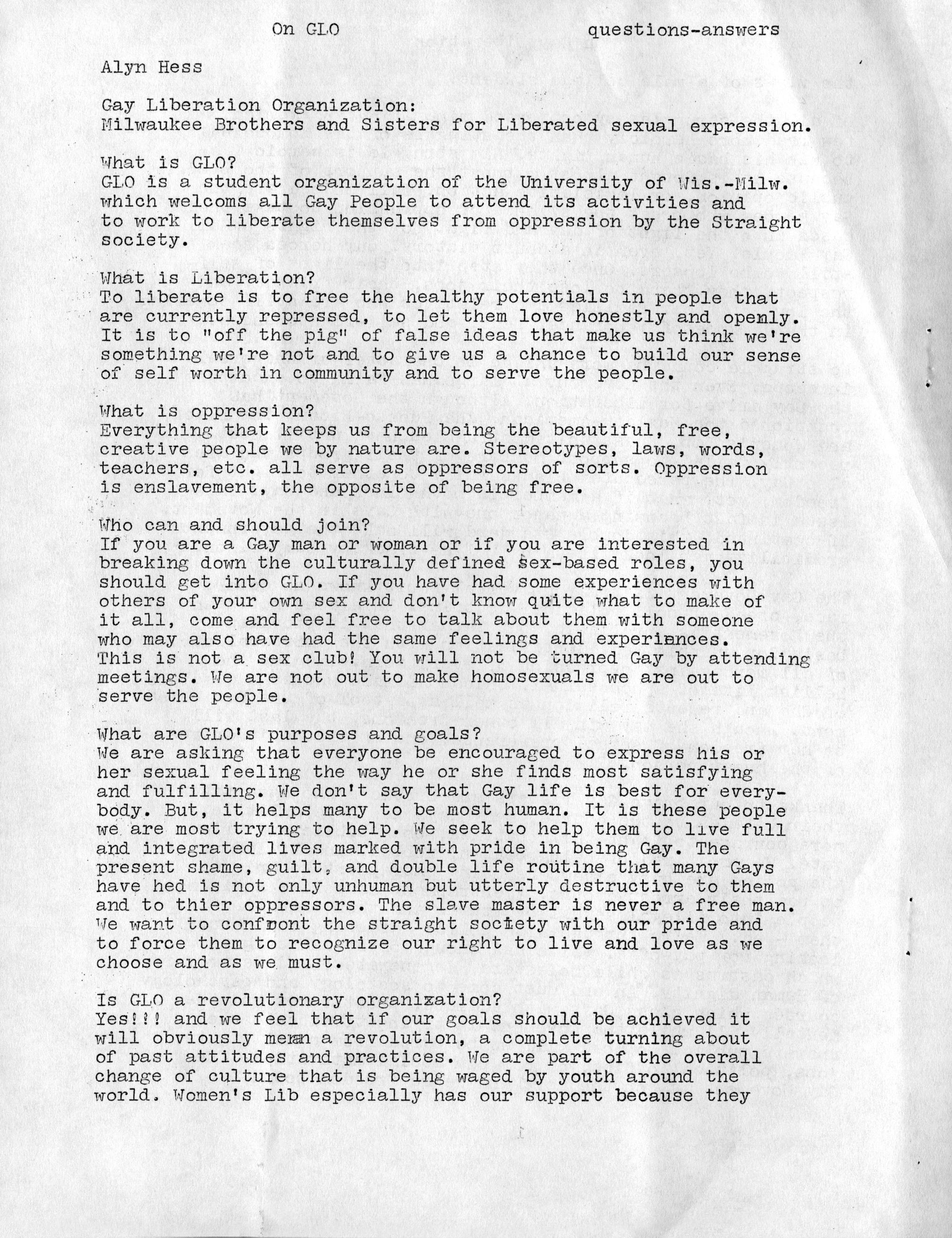 Gay Liberation Organization Manifesto - Full view - UWDC - UW-Madison  Libraries