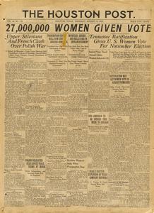 '27,000,000 women given vote,' Houston Post headline