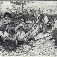 Filipino guerrillas guard pro-Japanese Makapilis, Luzon, 1945