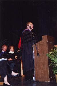 Margaret Cleek speaking at commencement