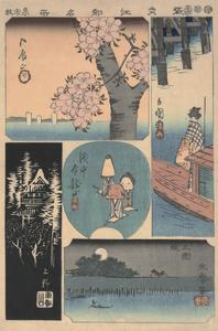 Five Vignettes of Edo, from the series Harimaze of Famous Places in Edo