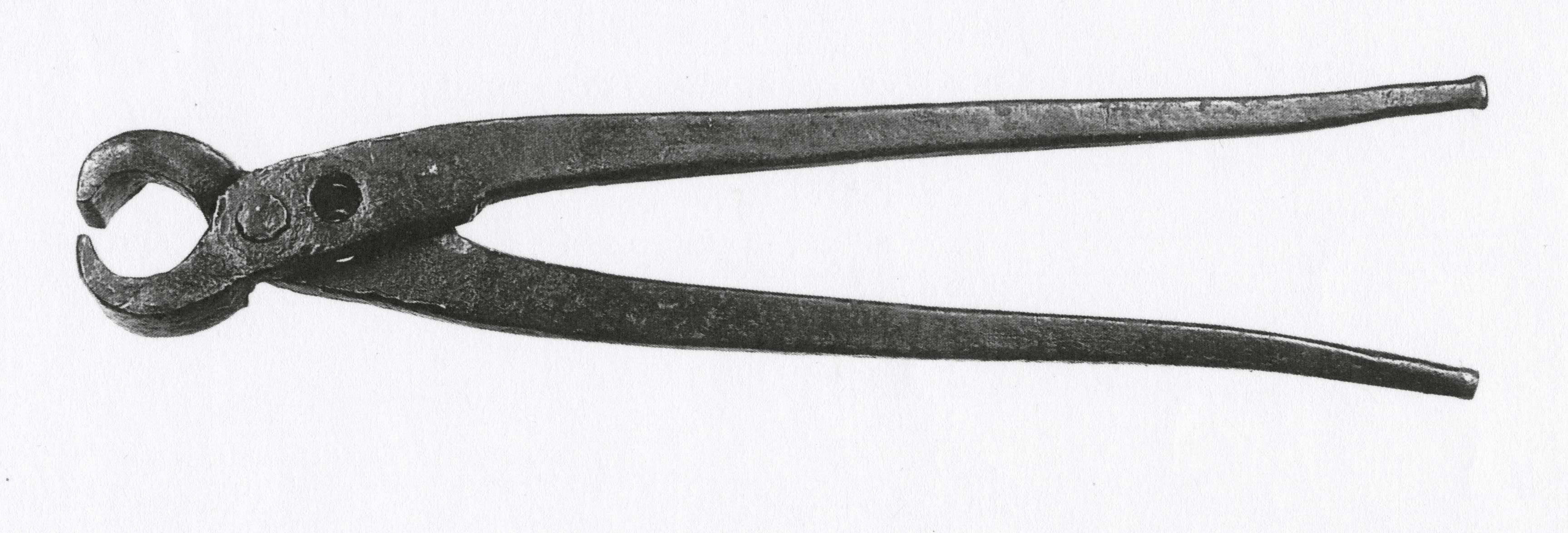 Black and white photograph of a pincers (carpenter's).