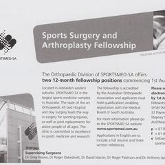 Sportsmed-SA Sports Surgery and Arthroplasty Fellowship advertisement