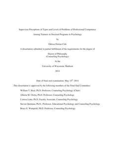 Supervisor Perceptions of Types and Levels of Problems of Professional Competence Among Trainees in Doctoral Programs in Psychology