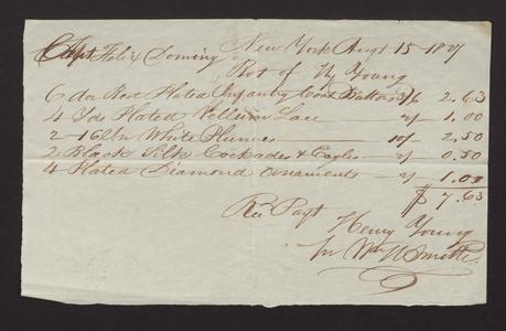 Bill and receipt from Henry Young, 1827, for military uniform materials