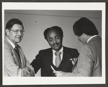 Glenn Miller (Board of Visitors), Chancellor Edward Fort, and Don Kuhl
