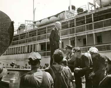 Charles C. West addressing shipyard workers