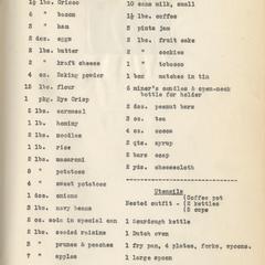 "Corrected chuck list" for Current River trip, Current River Valley, Missouri, November 1926 (typewritten page)