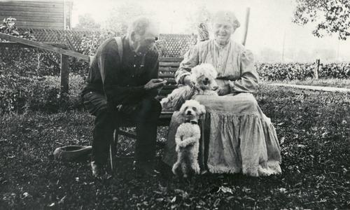 A couple with two dogs