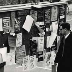 Student examines a lower campus bulletin board
