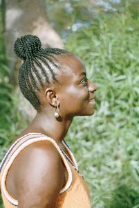 Ngosi Okozala Modeling Her Cornrow Hairdo Braided in a Benin Style