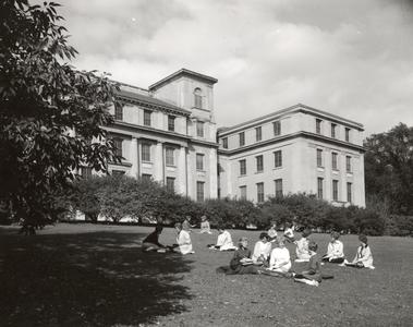 Students outside the home economics building