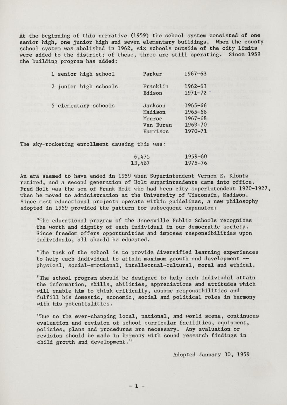 History of the Janesville Public Schools (4 Documents) Full view