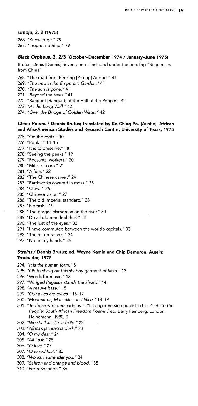 Poems of Dennis Brutus : a checklist, 1945-2004 - Full view - UWDC - UW ...