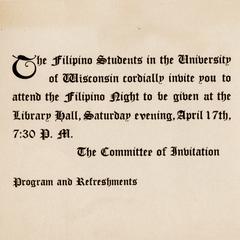 Invitation Card, Filipino Night