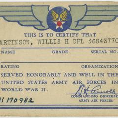 Honorable discharge card