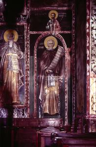 Fresco of three saints at Xenophontos