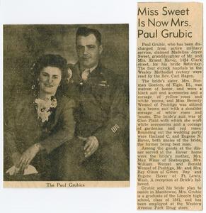 Miss Sweet is now Mrs. Paul Grubic