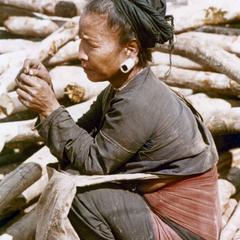 A Yellow Lahu (Lahu Shi) woman at the Akha village of Chommok in Houa Khong Province