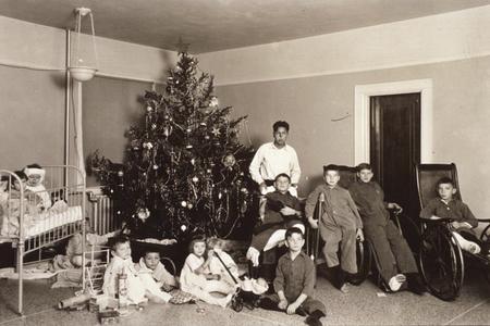 Christmas tree and young patients at Bradley Memorial Hospital in Madison, Wisconsin