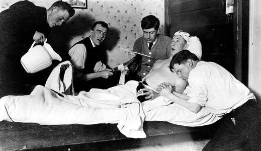 Young men playing doctor