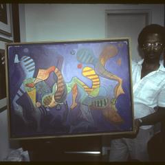 Title Unknown, Sidney Lizardo (Lizar) with one of his works