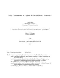 Public Consensus and its Limits in the English Literary Renaissance