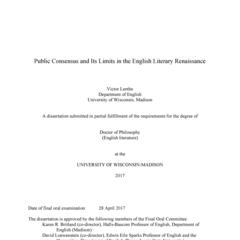 Public Consensus and its Limits in the English Literary Renaissance