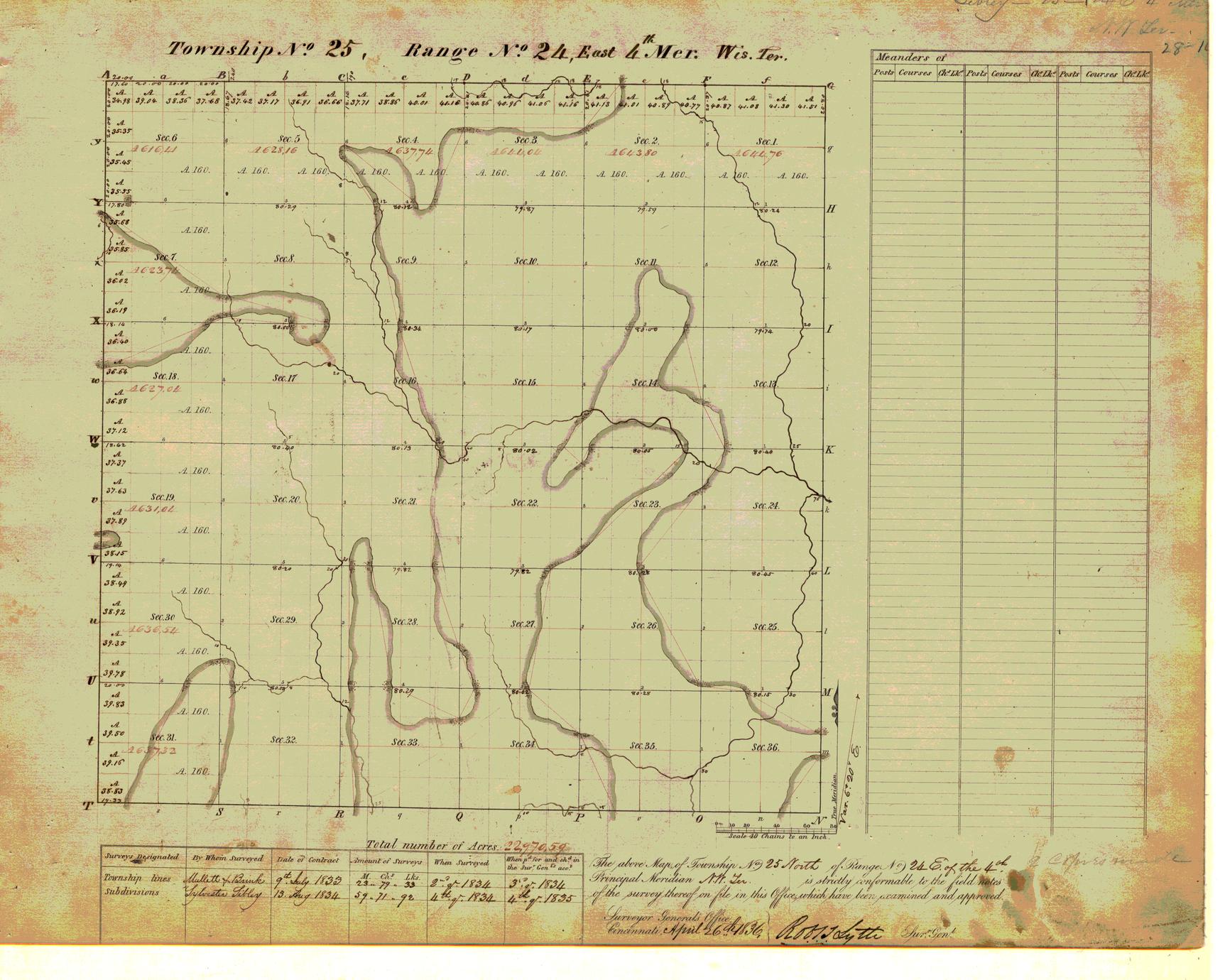 [Public Land Survey System map: Wisconsin Township 25 North, Range 24 East]