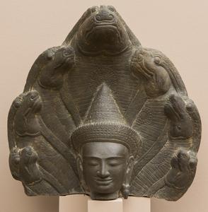 Fragment of a statue of the Buddha Enthroned on a Serpent (Naga)