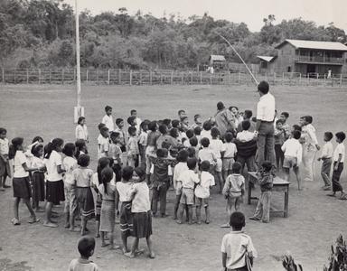 Students play games at the elementary school in the village of Houei Kong in Attapu Province