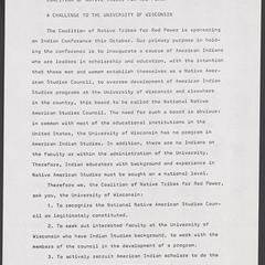 Coalition of Native Tribes for Red Power  : a challenge to the University of Wisconsin
