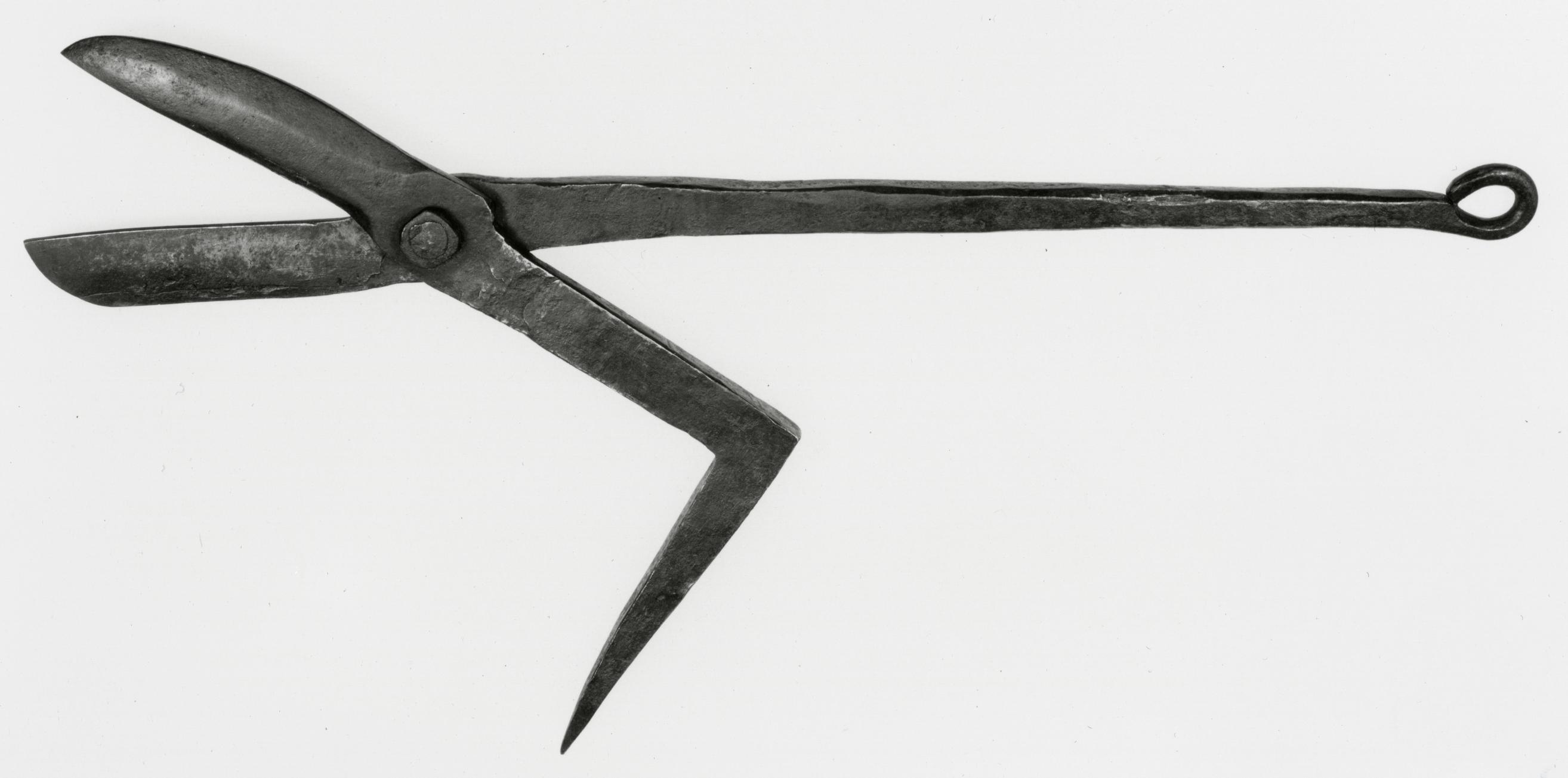 Black and white photograph of metal-cutting shears.