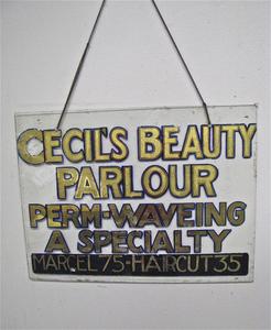 Glass sign for Cecil’s Beauty Parlour