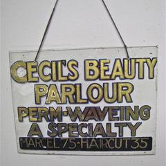 Glass sign for Cecil’s Beauty Parlour