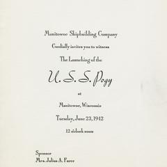 Invitation to the launching of the U.S.S. Pogy