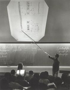 Professor using overhead projector