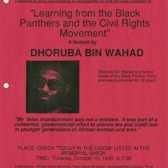 Poster for a lecture by Dhoruba bin Wahad