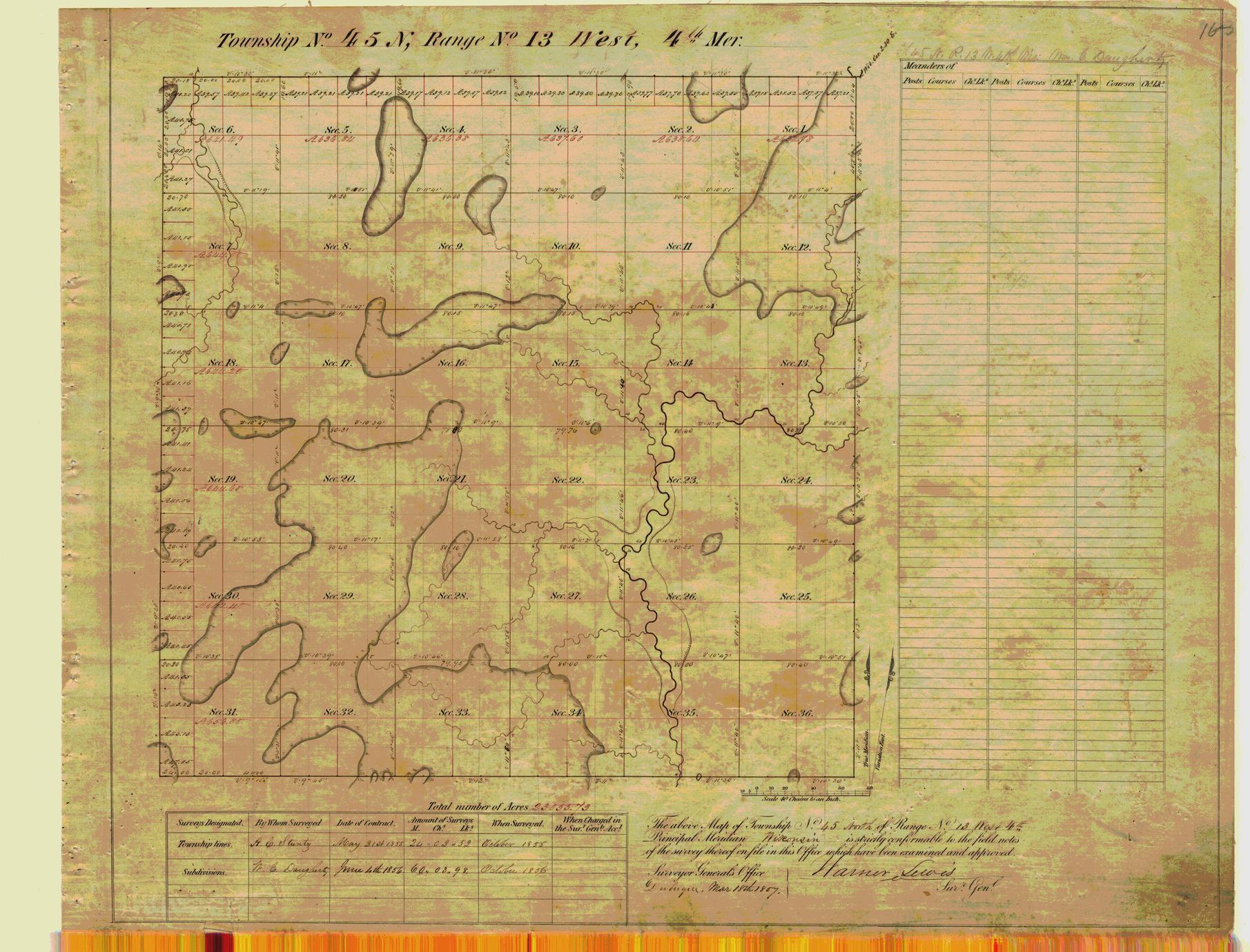 [Public Land Survey System map: Wisconsin Township 45 North, Range 13 West]