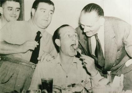 Abbott and Costello with newspapermen