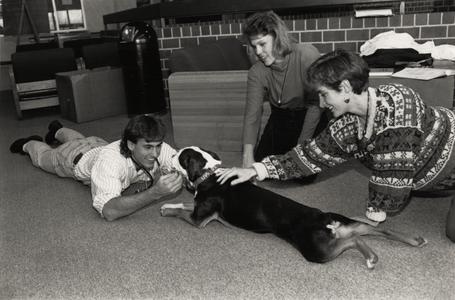 Veterinary students with dog