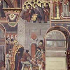 Zographou monastery fresco of the monastery's attack in 1275