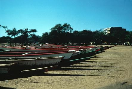 A Row of Boats on Shoreline Used for Local Transport on the Senegal River